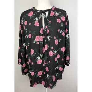 Torrid Pullover 3/4 Sleeve Blouse Roses and Doves Sz 1